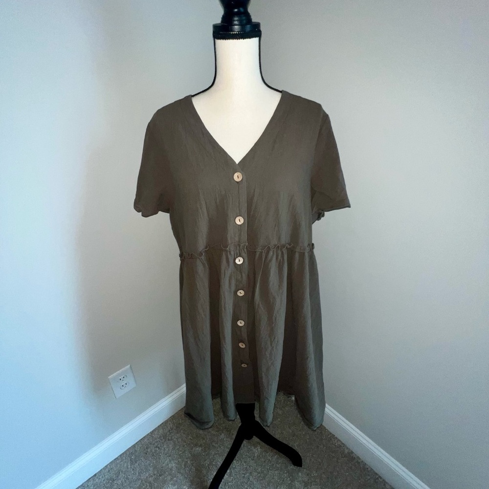 Olive Button-Down Midi Dress